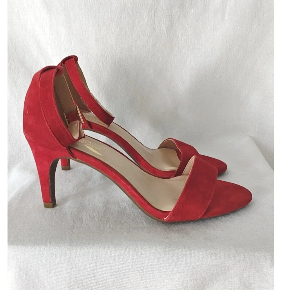 Aerosoles Laminate Sandals Red Suede Ankle Strap Dress Pump Comfortable size 9